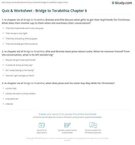 <b>Chapter</b> 8: Easter. . Bridge to terabithia chapter 6 questions and answers